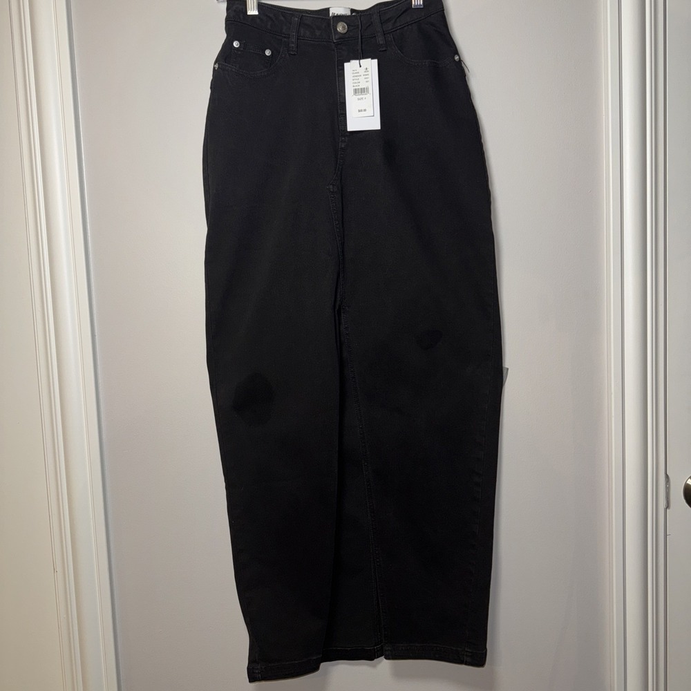 NWT Princess Polly Women's Batkins Maxi Skirt 4 Dark Wash Denim Front Slit Black - Picture 5 of 12